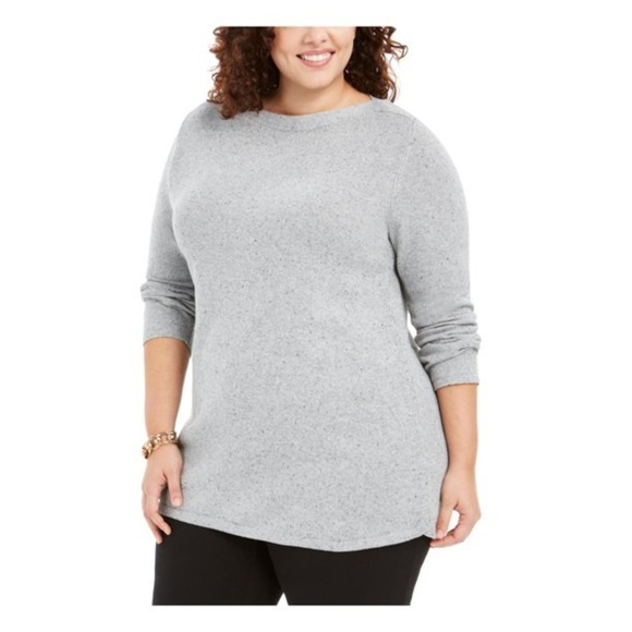Karen Scott Plus Speckled Boatneck Tunic Sweater - Picture 1 of 7